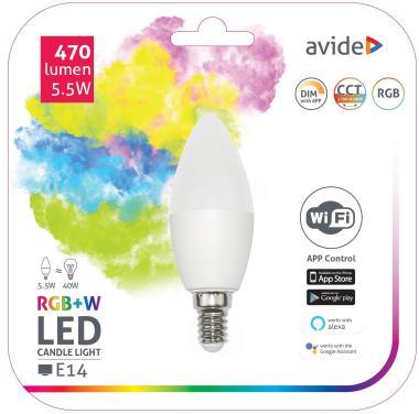 LED izzó E14 5,5W RGBW  dimmable WIFI APP CONTROL